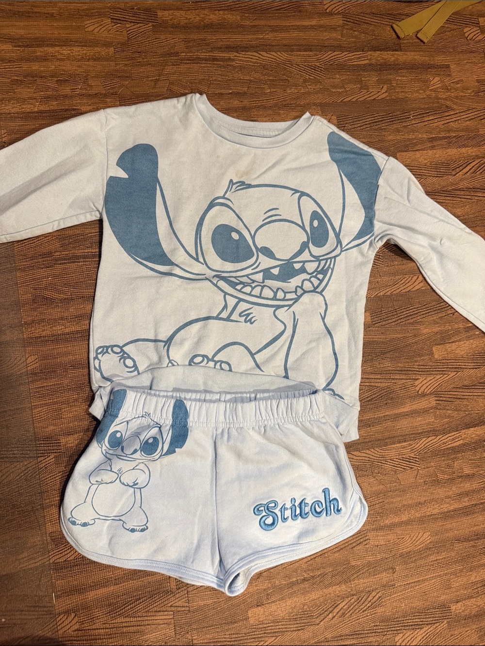 Disney Light Blue Stitch Long-Sleeve Top and Shorts Pajama Set